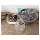 Assorted Glass Bottles, Jars, and Stoneware Jugs