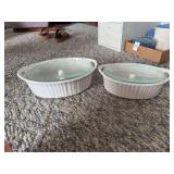 (2) White Ceramic Casserole Dishes with Glass Lids