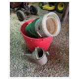 Metal Watering Can and Assorted Plastic Buckets Lot