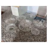 Large Assortment of Cut and Pressed Clear Glass Bowls, Platters, and Cruet