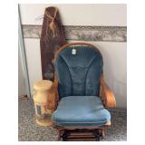 Wooden Rocking Chair with Blue Cushioned Upholstery