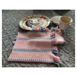 Mixed Decorative Ceramic Dinnerware, Planters, and Woven Textiles Lot