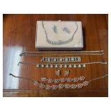 B. David Rhinestone Necklace and Earring Set with Assorted Costume Jewelry Bracelets