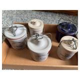 Collection of Kaukauna Klub and Wisconsin Homestead Ceramic Cheese Crocks with Wire Bails