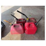 Lot of Four Red Plastic Fuel Cans with Spouts