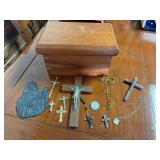 Assorted Catholic Religious Items Collection with Wooden Box
