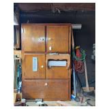 Contents of Large Wooden Storage Cabinet with Tools and Accessories