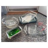 Assorted Glass Bakeware and Measuring Cup Lot featuring Pyrex and Anchor Hocking