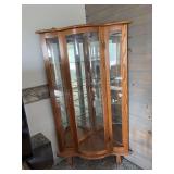 Oak Corner Display Cabinet with Glass Shelves and Doors