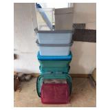 Assorted Plastic Storage Bins and Metal Box Lot