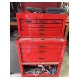 Red Rolling Tool Chest and Cabinet with Assorted Hand Tools