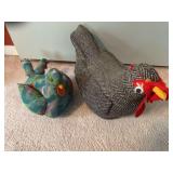 Set of Two Handmade Fabric Chicken and Rooster Door Stoppers