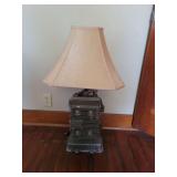 Custom Table Lamp with Industrial Heat Sink Base and Rectangular Shade
