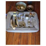 Mixed Collection of Pocket Knives, Wristwatches, Jewelry, and Belt Buckle