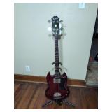Epiphone Electric Bass Guitar in Cherry Red Finish with Strap