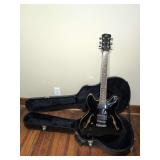 SX EG5 STD BK Left-Handed Hollow Body Electric Guitar with Hard Case