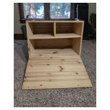 Custom Wooden Rolling Storage Cabinet with Shelves and Fold-Down Door