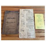 (3) John Deere Repairs Book, Tire Pump Instructions, Plow Booklet