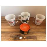 (5) Mugs, Coasters, Fork