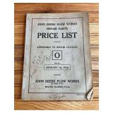 1930 John Deere Plow Works Repair Parts Price List