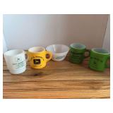 (5) John Deere Mugs + Bowl