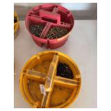 Two Super Stacker Portable Parts Organizers with Assorted Screws and Fasteners