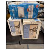 Assorted Outdoor Light Fixtures Including Design House Wall Mounts and Regent Floodlight