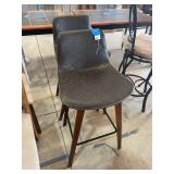 Pair of Faux Leather Bar Stools with Wooden Legs