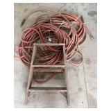 Lot of Heavy Duty Air Hose and Small Wooden Step Ladder