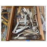 Box of Assorted Hand Tools, Saw Blades, and Wrenches
