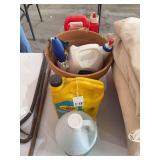 Assorted Chemicals, Motor Oil, and Painted Clay Planter Lot