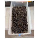 Assorted Black Coated Screws in Plastic Bin