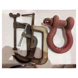 Assorted Metal C-Clamps and Heavy Duty Shackle