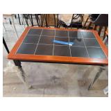 Rectangular Table with Black Tile Top and Wooden Trim, 29" x 45" x 30"
