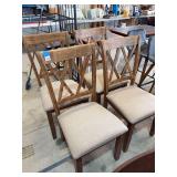 Set of Four Wooden Dining Chairs with Upholstered Seats