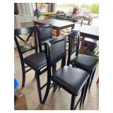 Black Wooden Dining Chairs with Faux Leather Seats - Set of 4