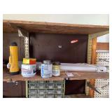 Assorted Shop Supplies, Flashlight, Fuses, PVC Cement, Primer, and Plug-In Shop Light