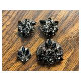 Vintage Black Rhinestone Filigree Brooch, Pendant and Clip-On Earring Set
