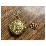 ART Sculpted Locket Pendant and Masonic Shriner Laurel Wreath Lapel Pin or Brooch