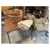 Folding Table, Chairs, Wooden Baskets, and Cover