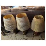 Set of Three Table Lamps with Pleated Shades