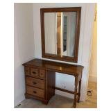 Wooden Vanity Desk with Matching Wall Mirror