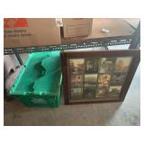 Framed Rustic Country Scene Wall Art and Assorted Picture Frames in Storage Tote
