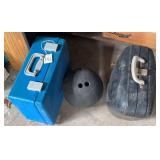 Bowling Equipment Lot Including Brunswick Balls and Roller Derby Skates in Cases