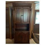 Traditional Dark Wood Hutch with Carved Accents