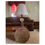 Table Lamp with Crackle Glass Sphere and Carved Calendar Sun Stone Plaque