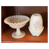 Vintage Fenton Satin Yellow Custard Uranium Glass Fairy Lamp and Custard Glass