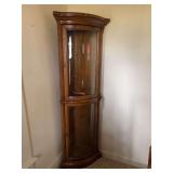 Wooden Corner Display Cabinet with Glass Doors and Interior Lighting