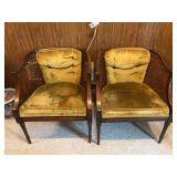 Pair of Mid-Century Cane-Back Barrel Accent Chairs with Velvet Cushions