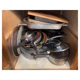 Assorted Cookware, Baking Sheets, and Pampered Chef Baking Stone